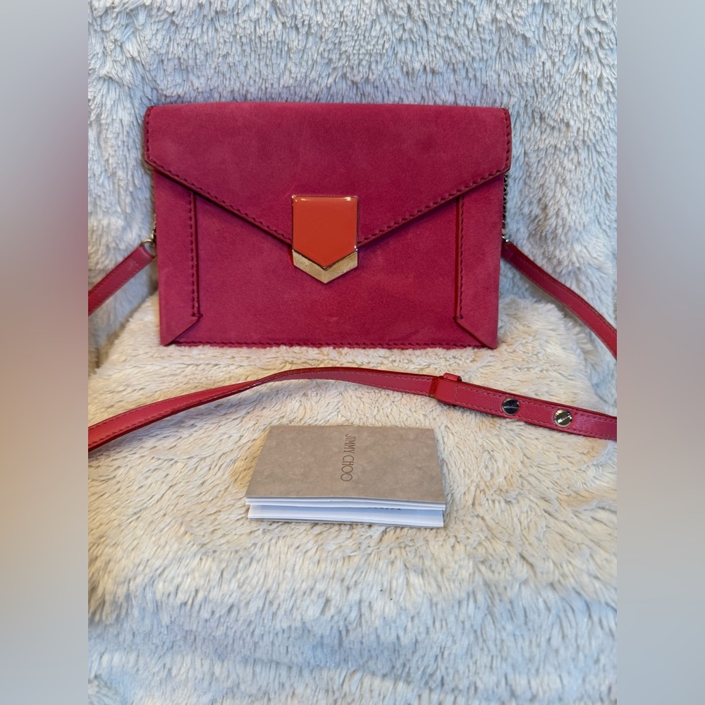 Jimmy Choo Vintage Pink Suede Envelope Clutch Chain Crossbody Bag - Picture 1 of 13